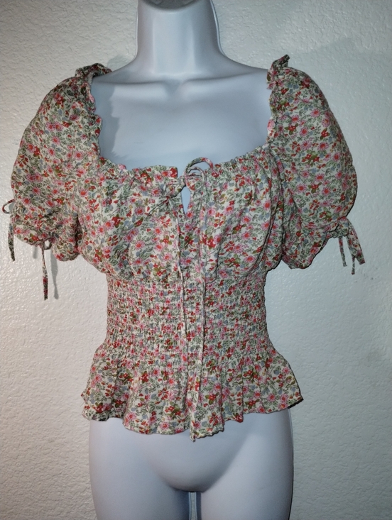 Suite 3929 Tops - Suite 2939 Floral Smocked Puff Sleeve Top - Pink/Green sz  Large